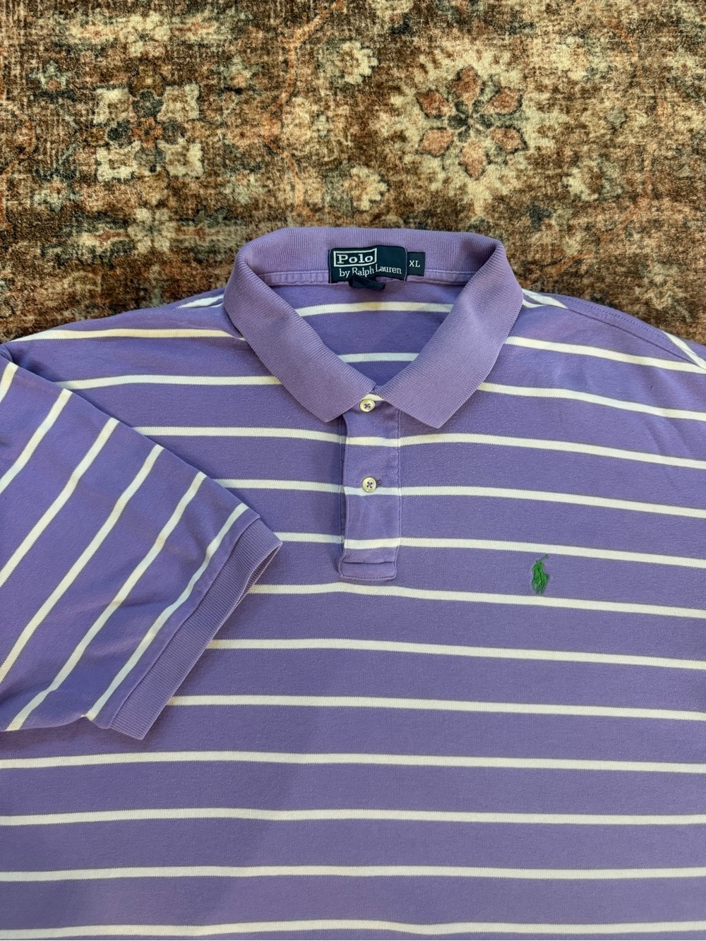 Ralph Lauren purple & White Striped Polo with Green Pony